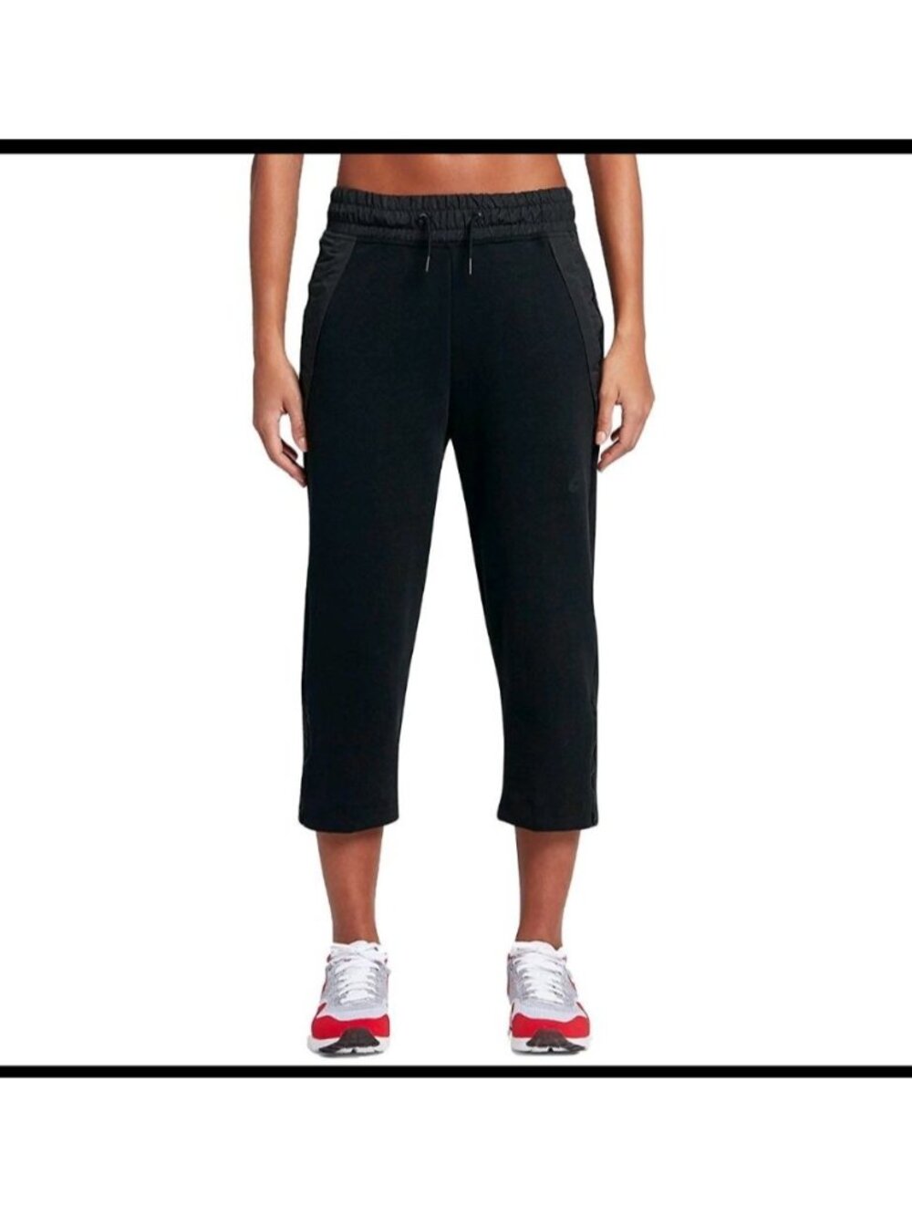 Nike Tech Black Mixed Media Tapered Cropped Jogger Fleece Pants M - 831711-010